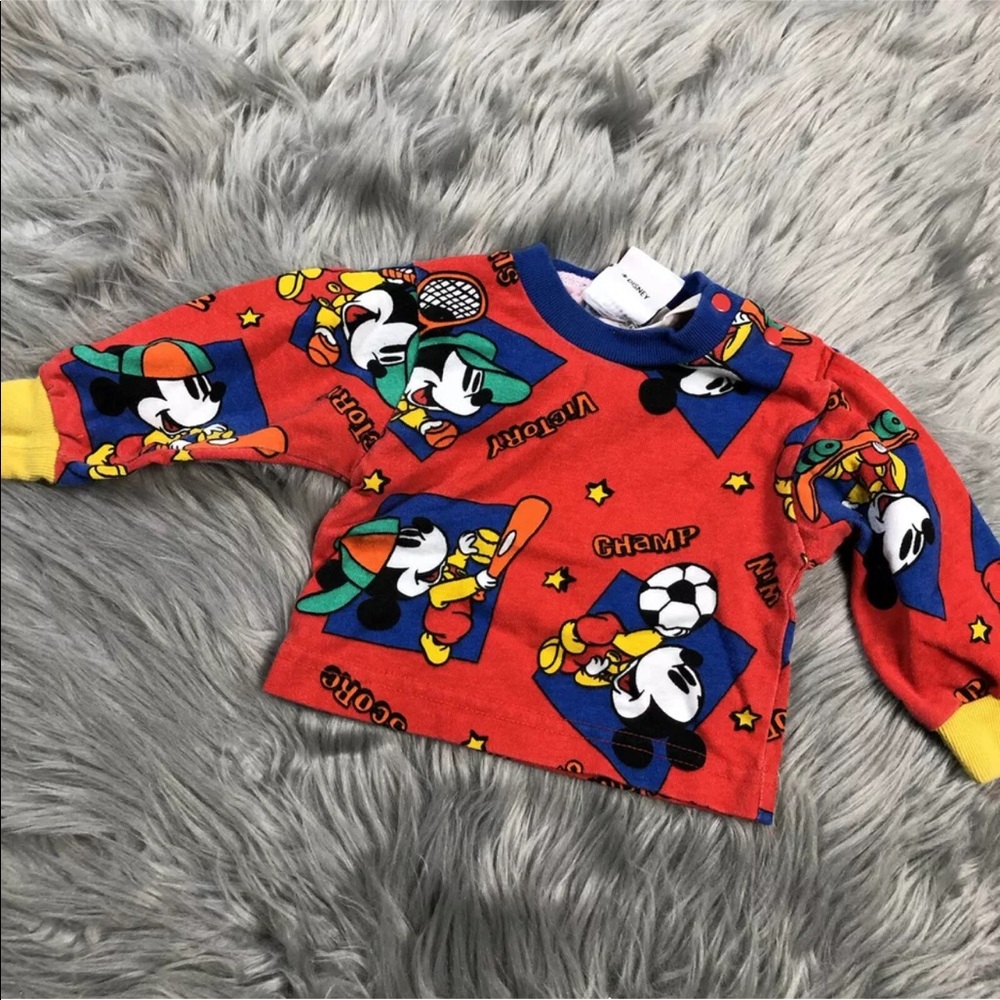 Vintage Disney Store Red Mickey Mouse Sports Baby Shirt